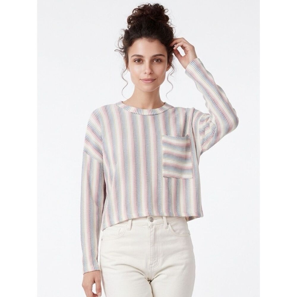 PEACH LOVE | NEW Rainbow Heart Multicolor Stripe Knit Shirt Women’s Size Small